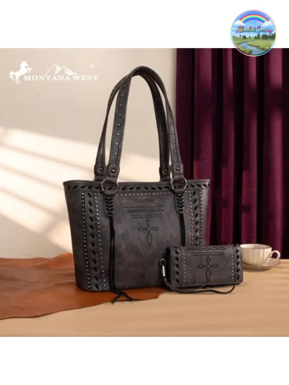 Western Tote Bag for Women Vegan Leather Shoulder Handbag with Wallet